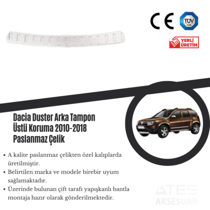 Dacia Duster 2010-2018 Arka Tampon Üstü Koruma Paslanmaz Çelik